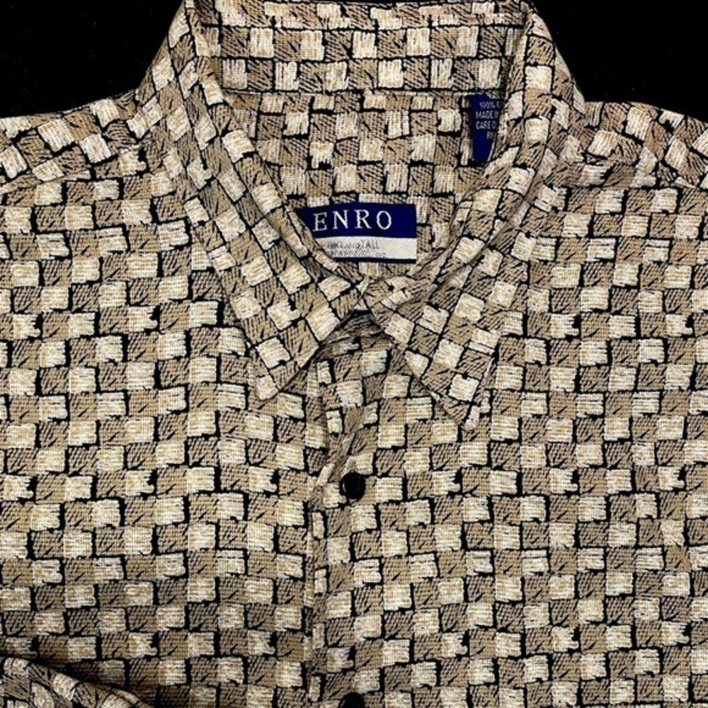 Enro Mens XL 100% Cotton Checkered‎ Pattern Long Sleeve  Button Down Shirt